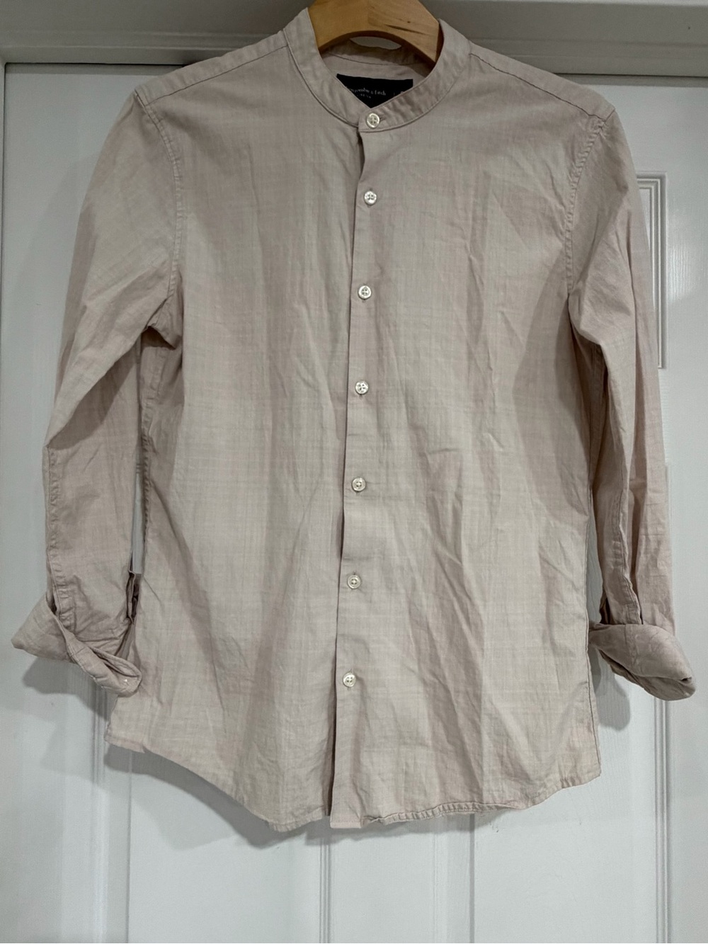 Abercrombie & Fitch Beige Mandarin Collar Button-Down Shirt
